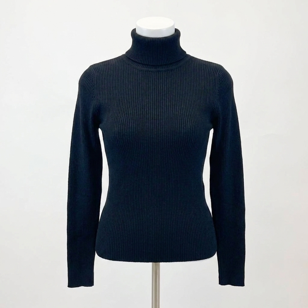NEW BLUIVY wholegarment mock neck ribbed knit top in black